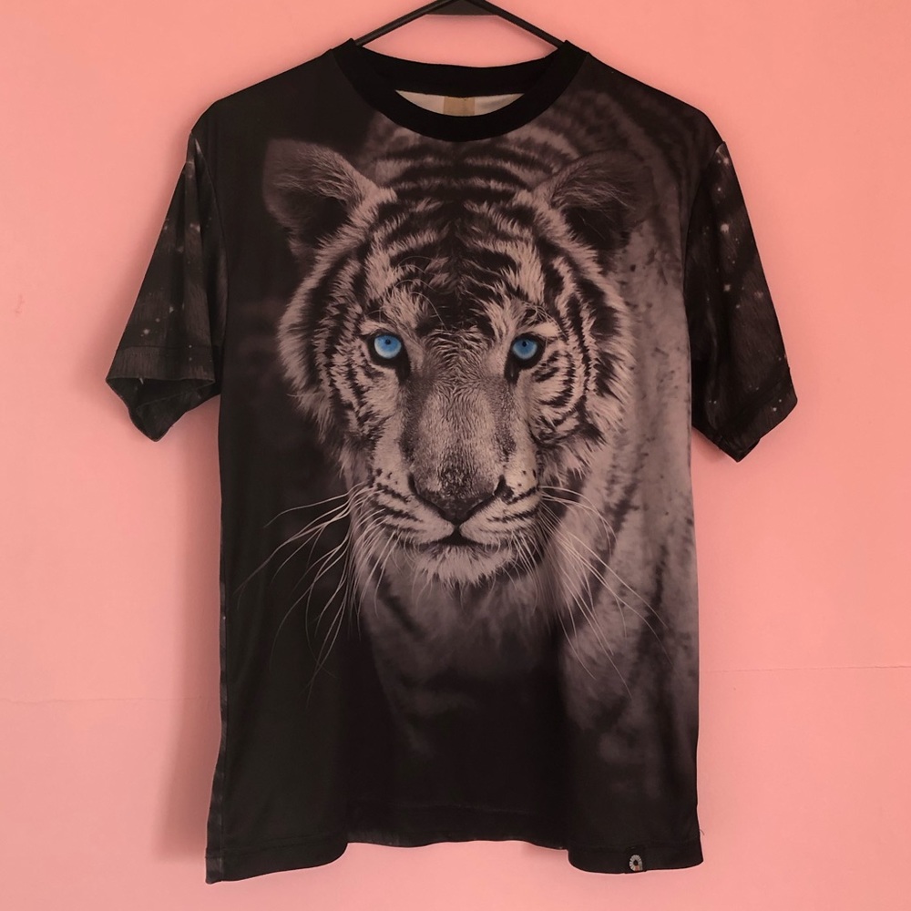 Cool Glossy allover Print Tiger Shirt sz Small